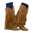 thumbnail image 4 of Mostsola Suede Cowboy Boots for Women Pull on Western Fringe Heel Wide Mid Calf Boots, 4 of 9