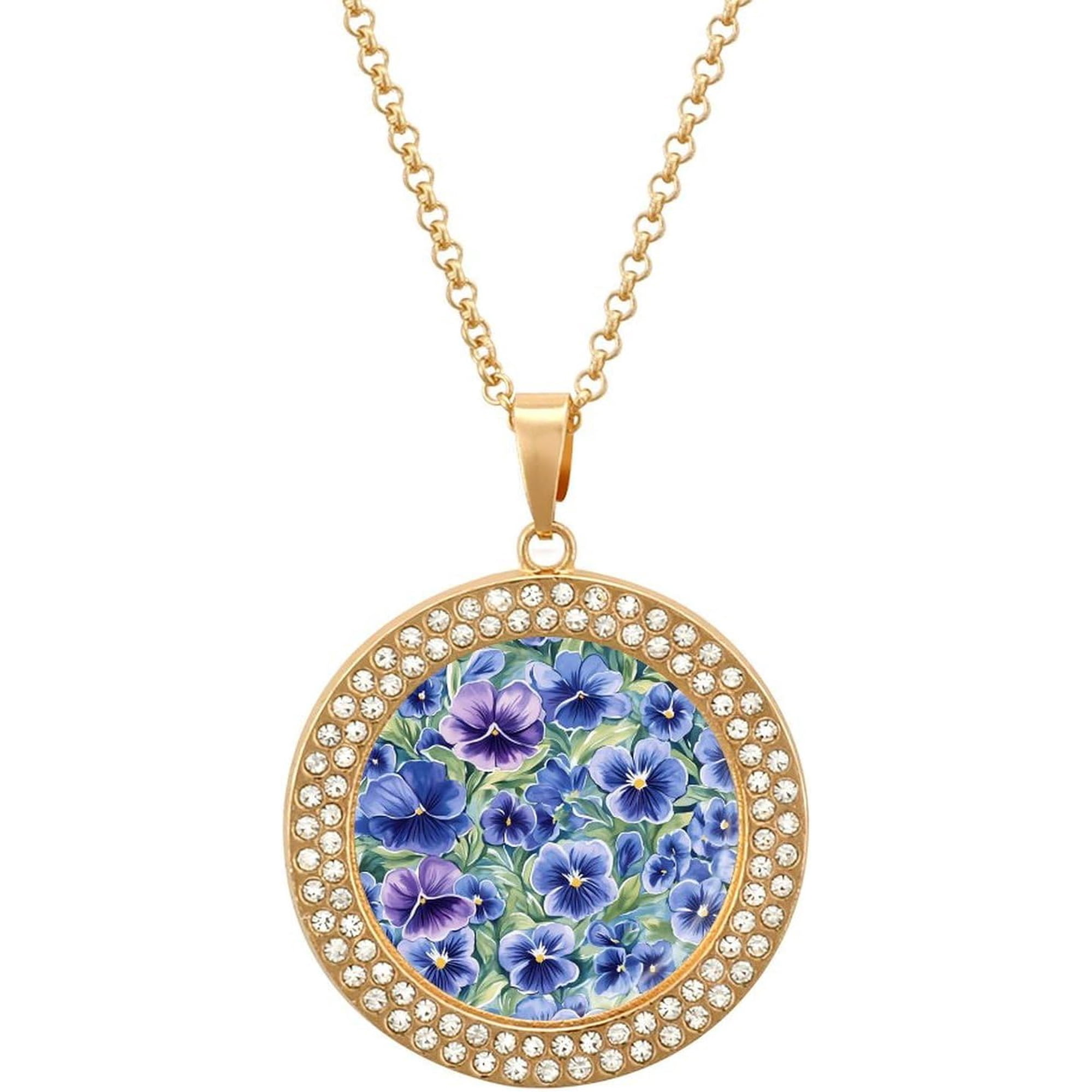 Pansy & Professional Leaves Womens Necklaces Inlaid Crystal Round Alloy Pendant Necklace petite size Gift Jewelry[m771]