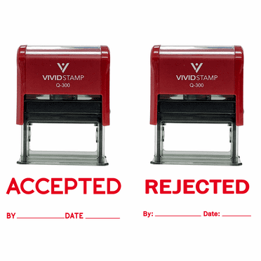ACCEPTED / REJECTED By Date Self Inking Rubber Stamp - 2 PACK (Red Ink) Large