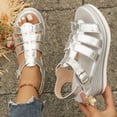 thumbnail image 3 of Rokment Platform Wedge Gladiator Sandals for Women 2026 Classic Vintage Casual Metallic Leather Open Toe Ankle Strap Chunky High Heels Fisherman Dressy Summer Shoes Roman Beach Silver Size 9, 3 of 8
