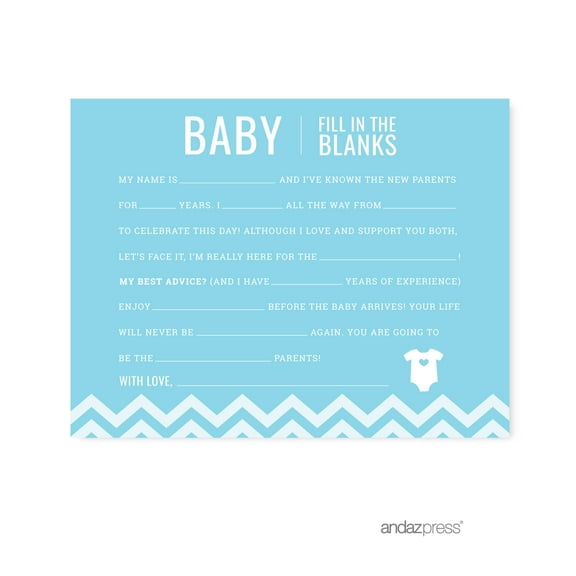Fill-In-The-Blank Baby Blue Chevron Baby Shower Games, 20-Pack