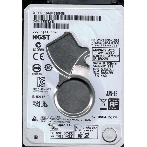 HTS541010A7E630 P/N: 0J36211 MLC: DA6439 HGST 1TB