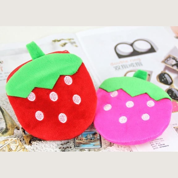 EXHUMKY Strawberry Accessories Women Coin Purse Plush Pink 1Pack for Daily Use