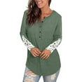 thumbnail image 2 of Anbech Women's Lace Long Sleeve Shirt Round Neck Solid Color Blouse Hem Tightened Tops, 2 of 5