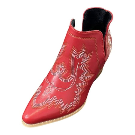 GHSOHS Cowboy Boots for Women Slip on Work Boots Ankle Boots Shoes Black Combat Boots Fall Winter Border Large Size Pointed Toe Boots Thick Heel Boots for Women Western Cowgirl Boots Size 42