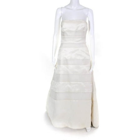 

Pre-owned|Vera Wang Womens Strapless Sheer Striped Full Length Wedding Gown White Size 6
