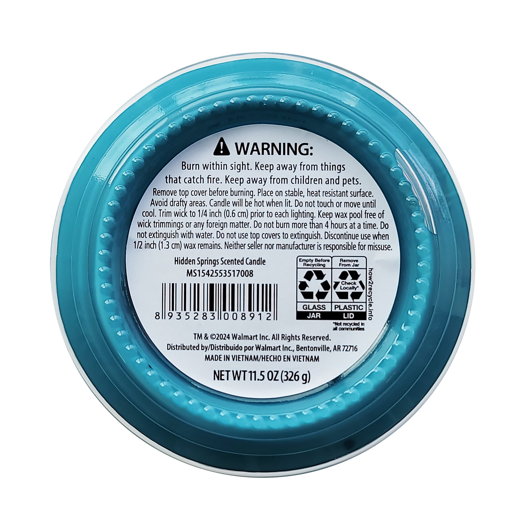 Mainstays 3-Wick Glass Jar Candle, Hidden Springs, Blue, 11.5 oz