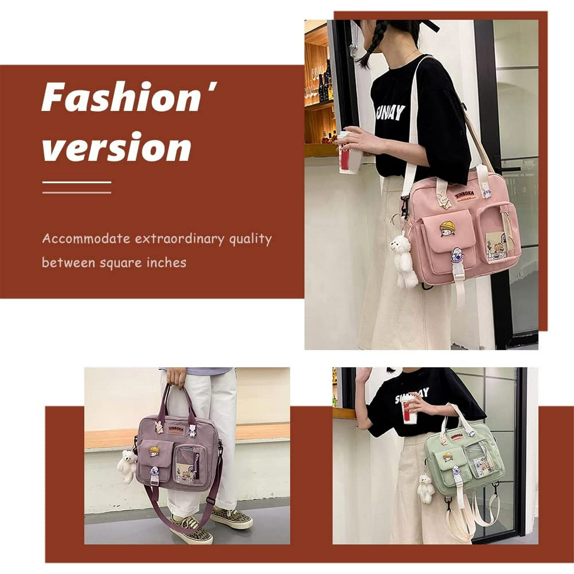 Cpdd Japanese School Bag Kawaii Backpack Aesthetic With Cute Accessories Pendant Womens Girls Ita Bag Shoulder Messenger Bag Black
