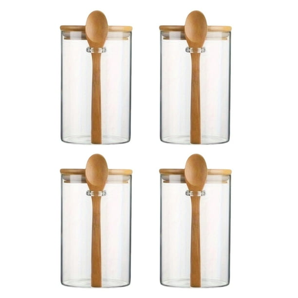 Frasco de vidrio para especias, regalo, herramienta de cocina, reutilizable, con cuchara, organizador profesional de granos de café transparente 4 piezas