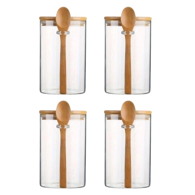 Organizador de tarros de especias de vidrio, cajón para granos de café, utensilios de cocina, tapa hermética, recipiente para condimentos 4 piezas