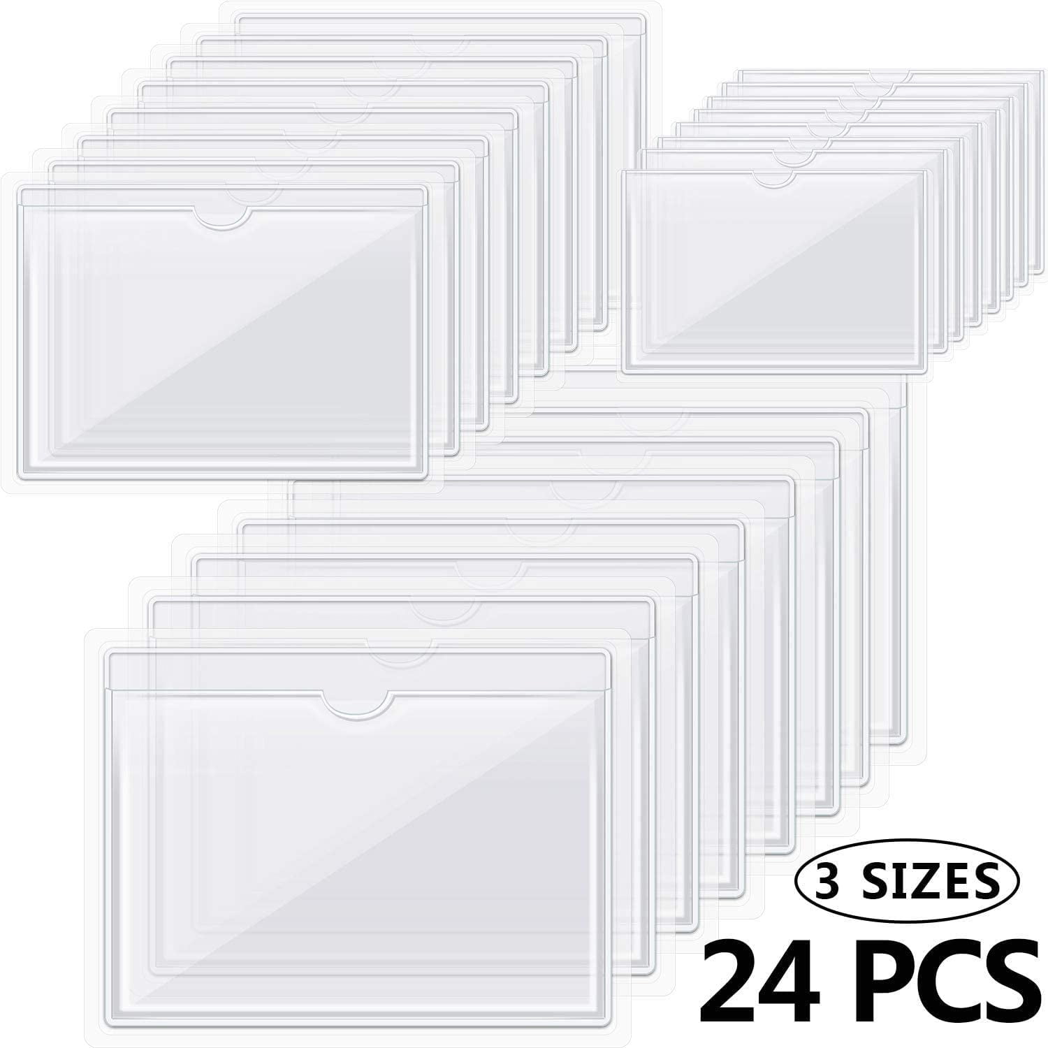 24 Pieces Self-Adhesive Label Holder Pockets Index Card Pockets Adhesive Business Card Holders for Organizing and Protecting Cards, 3 Sizes