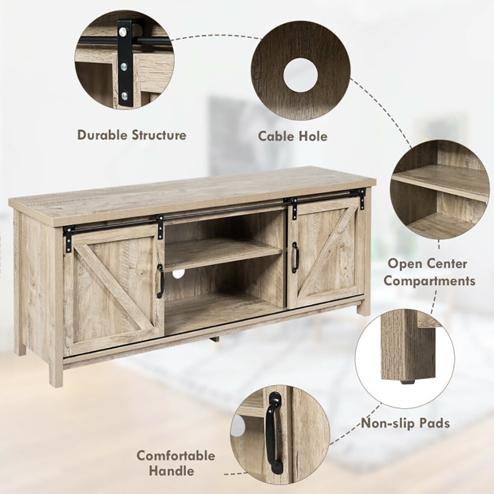 Finihen TV Stand, TV Cabinet, Media Center Console Cabinet with Sliding Barn Door, Entertainment Center for TV, Media Entertainment Center with Storage, for Living Room, Bedroom, Gray