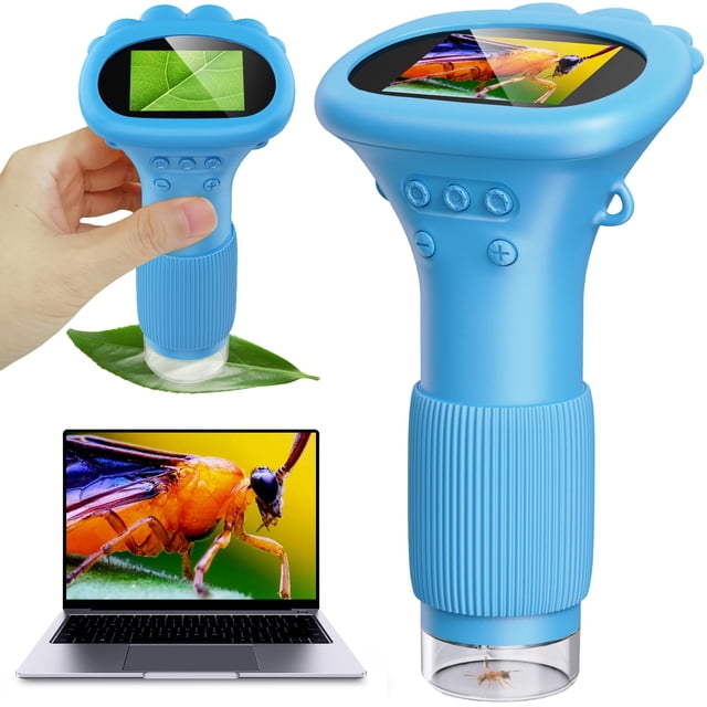 Microscopio Ashfly Kids portátil con pantalla de 2 pulgadas, azul, 10X-1000X