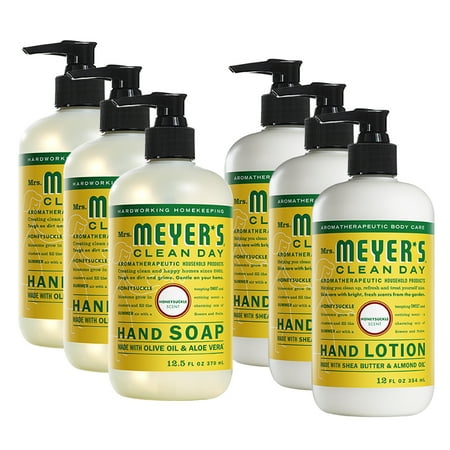 Mrs. Meyers 3 Packs Liquid Hand Soap & 3 Packs Hand Lotion Honey Suckle 12 Oz