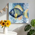 thumbnail image 2 of Canvas Wall Art, Blue Yellow Fish Framed Canvas Prints for Bedroom Office, Summer Ocean Watercolor Coral Large Gallery Wrapped Wall Decor for Home Office, Gifts, 16"x16" Ship Next Day, 2 of 9