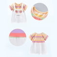 thumbnail image 3 of Gyratedream Baby Girl's 2 Pieces Dress Set Outfits Toddler Kids Rainbow Stripe Print Round Neck Short Sleeve Top and Strap Overall Dress with Pocket of Cute Bunny Ears Sets for 12 Months-6 Years, 3 of 8