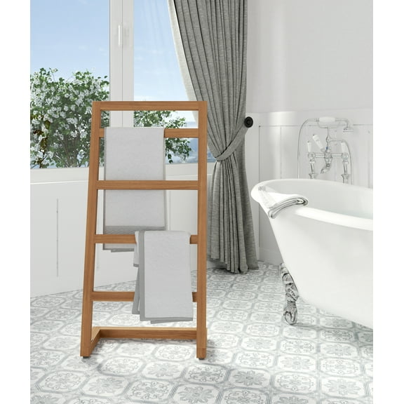 Patented Sula™ Angled Teak Towel Stand