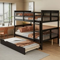 Maximized Space & Solid Construction|Full over Full Bunk Bed with Trundle -Espresso