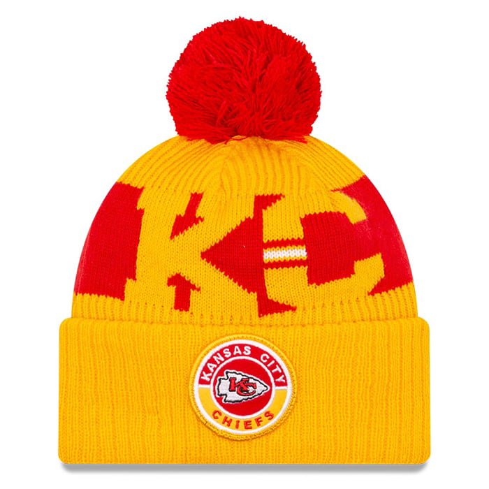 Kansas City Chiefs New Era 2020 NFL Sideline Sport Pom Cuffed Knit Hat -  Gold/Red - OSFA - Walmart.com