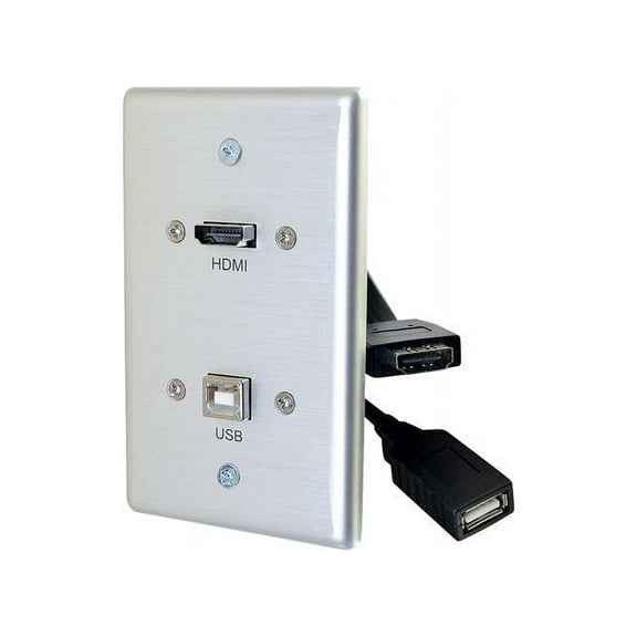 C2G/Cables to Go 39874 HDMI and USB Pass Through Single Gang Wall Plate, Brushed Aluminum
