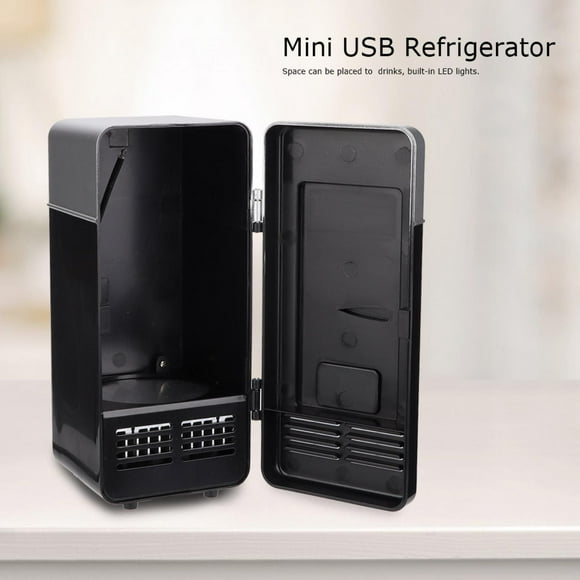 Mini USB Office Mini Heating And Cooling Portable Refrigerator Drink Cooler LED Lights Black
