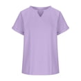 thumbnail image 4 of Charella Cotton Women T Shirts V Neck Roll Up Short Sleeve Casual Loose Base Plain Tees Workout Tops 2024 Fashion (Large, Purple), 4 of 7