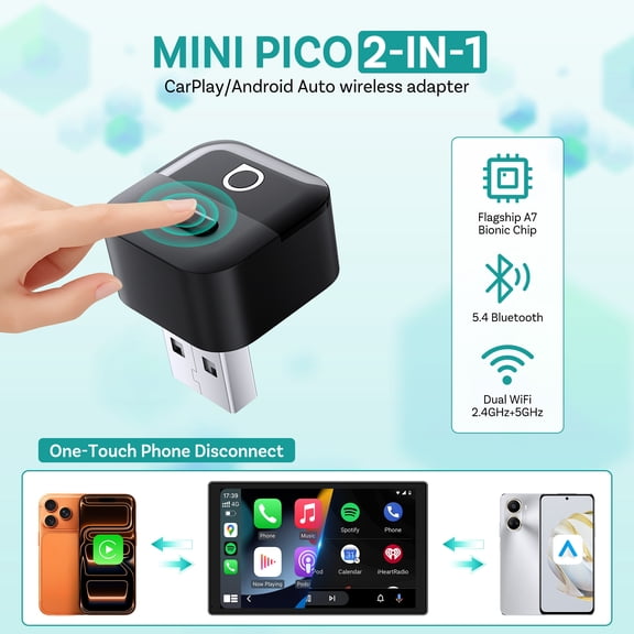 Ottocast Mini Pico Adapter Wireless CarPlay Android Auto Dongle Car Accessories for iPhone 13 14 15 16 17 for Samsung phones Google phones