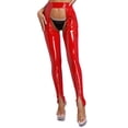 thumbnail image 4 of Pantalones sexis de charol con aspecto mojado para mujer, mallas de lencería, pantalones de látex con entrepierna abierta y espalda descubierta, pantalones ajustados con cremallera en las piernas, rop, 4 of 5