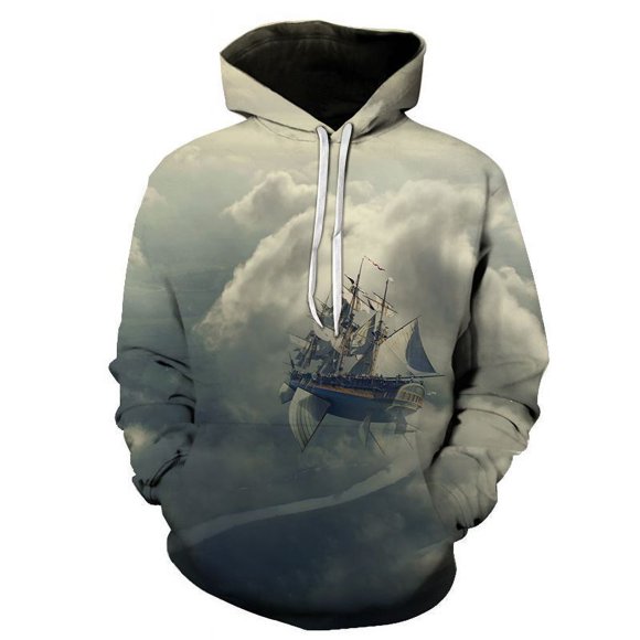 2024 Autumn and Winter New Theme Ship Sea Sailing Large Size Hooded Daily Leisure Sweater 3D Digital Printing-2