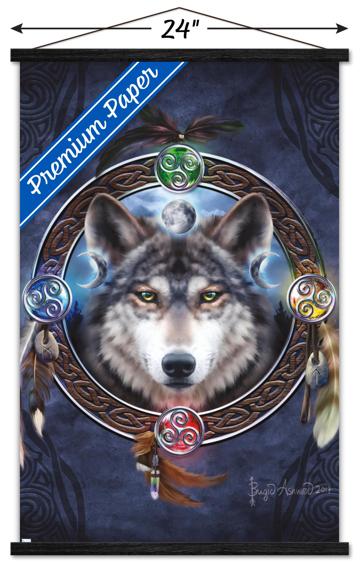 Brigid Ashwood - Celtic Wolf Guide Wall Poster with Wooden Magnetic Frame, 22.375" x 34"
