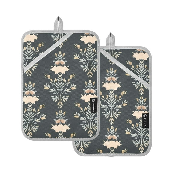 Pot Holders Set of 2 Heat Resistant 338℉ Kitchen Oven Gloves Potholder Cooking Baking Microwave Mitts Boho Leaves