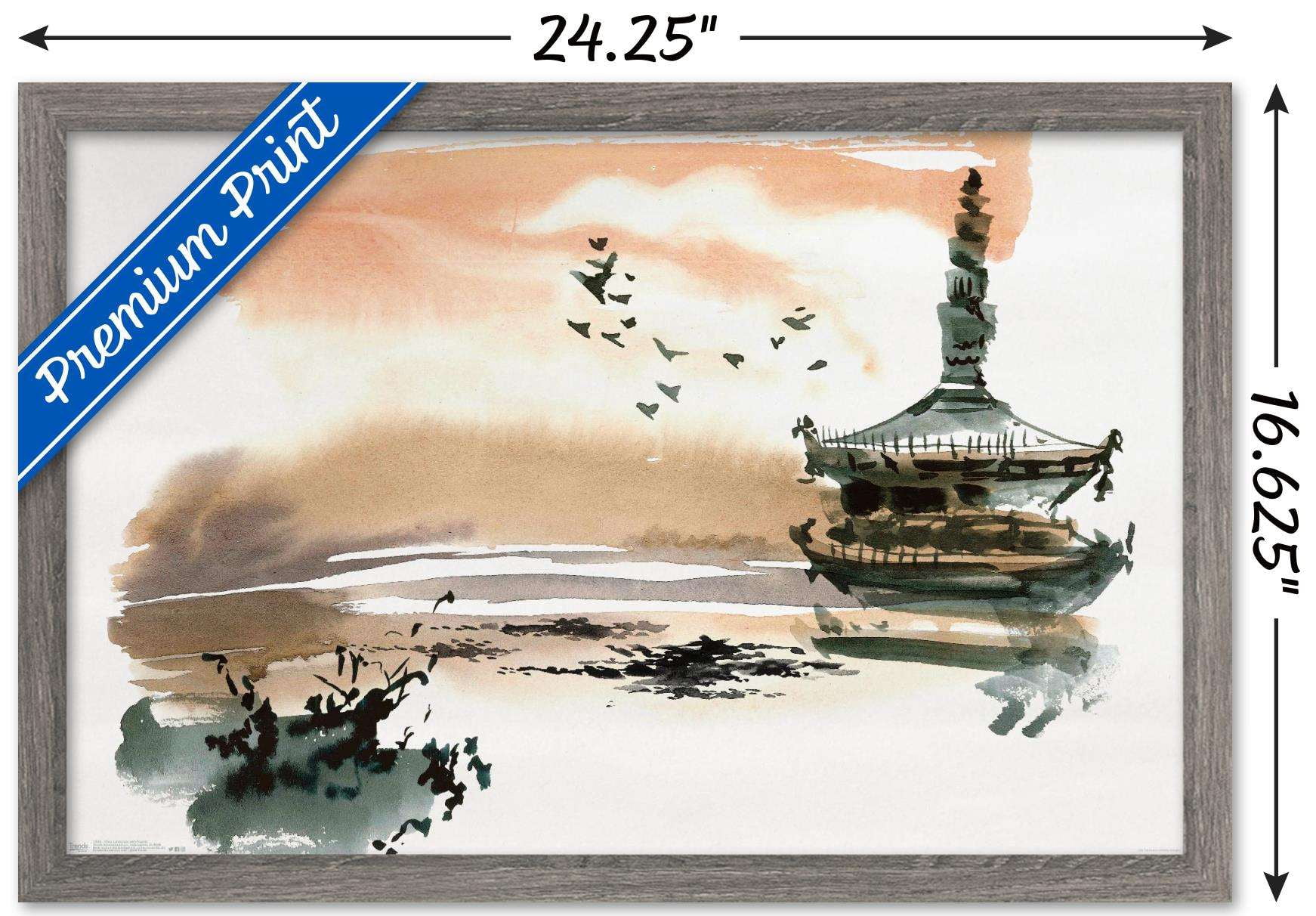 China Landscape with Pagoda Wall Poster, 14.725" x 22.375", Framed