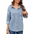 thumbnail image 2 of Camisa Vaquera para Mujer, Chaqueta, Camisa Vaquera Informal de Larga, Conjuntos de Otoño Azul S, 2 of 9