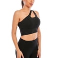 thumbnail image 3 of DODOING One Shoulder Sports Bra Removable Padded Yoga Top Post-Surgery Wirefree Sexy Cute Medium Support Tank Top Bra, 3 of 8