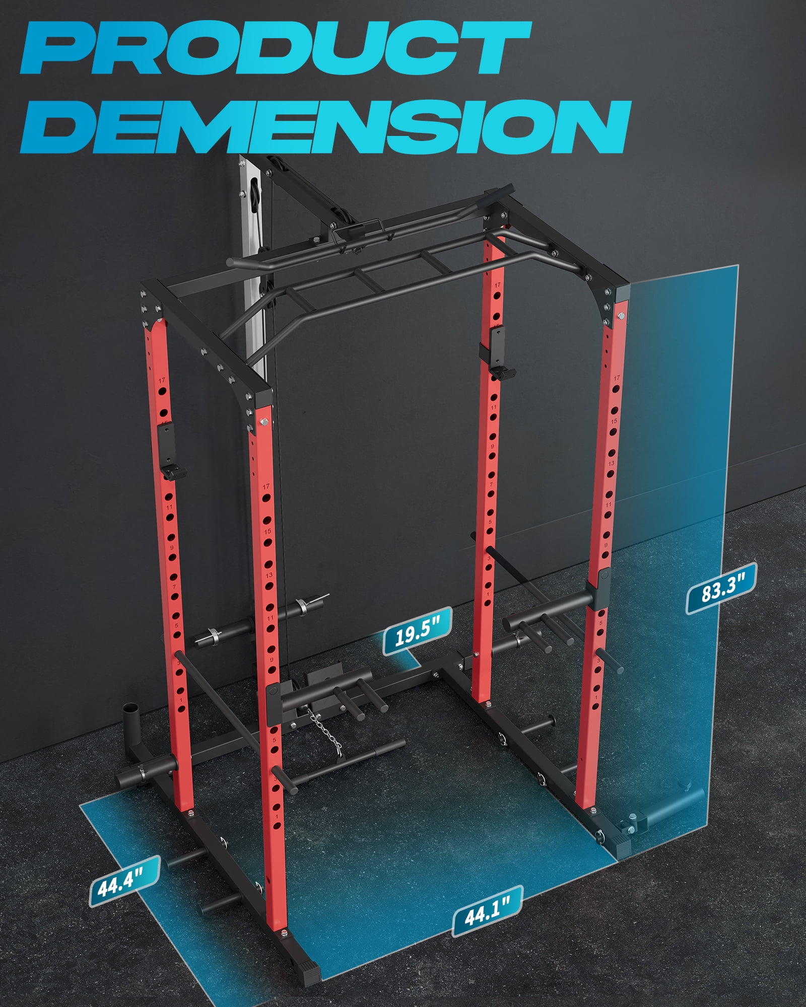 All-in-1 Power Cage with Pulley System,1200LBS Multi-Functional Squat Rack for Home Gym,Weight Cage Includes LAT Pulldown,Dip Bars and More Attachments,Strength Training Equipment