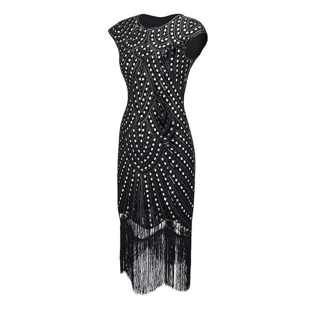VIJIV Women Vintage 1920s Dresses Floary Beaded Cocktail Flapper Dress with Sleeves Gatsby Party