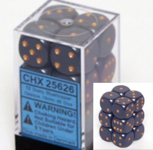 Dice D6 16mm Blue With White Dots x10 
