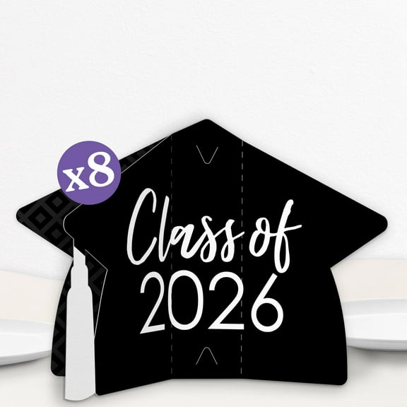 Big Dot of Happiness 8 Count Black and White Graduation 3D Centerpiece Table Decorations, Freestanding Class of 2026 Grad Party Centerpieces