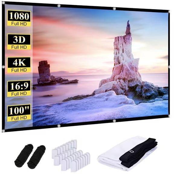 100 Inch 4K Ultra HD Portable Projector Screen, Home Theater & Office Projection Screen for Indoor Outdoor Use