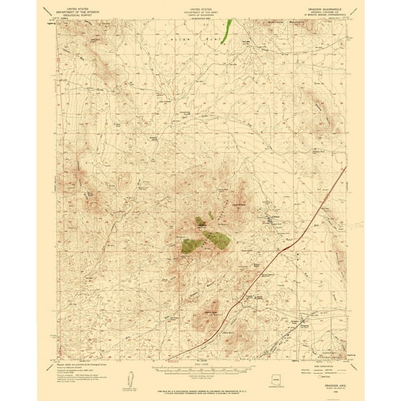 Topographical Map - Dragoon Arizona Quad - USGS 1958 - Vintage Wall Art