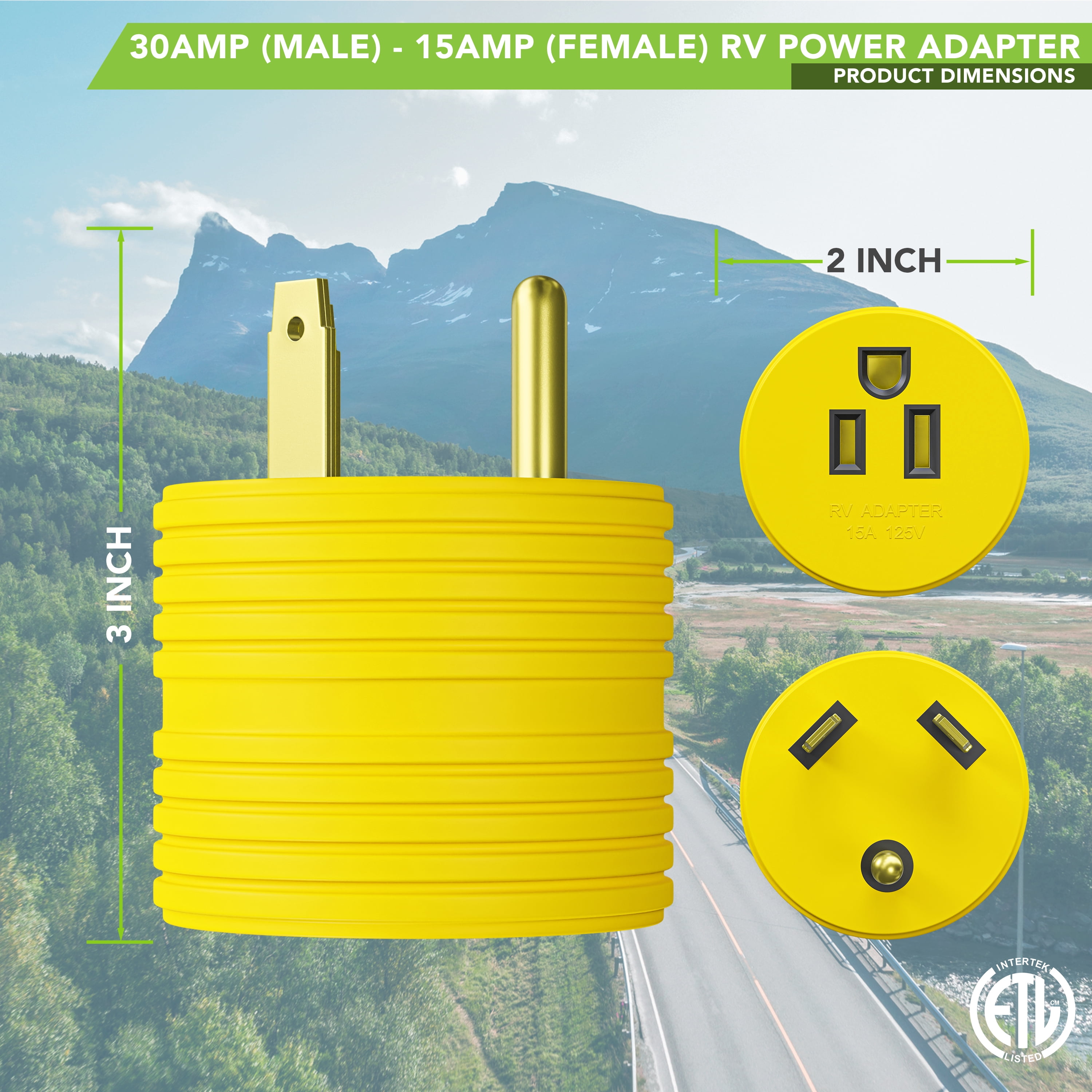 Leisure Cords Power Adapter 3 Prong 30 amp Male to 15 amp Female RV Camper Generator Plug Outdoor Electrical Power Converter (30 Male - 15 Female)