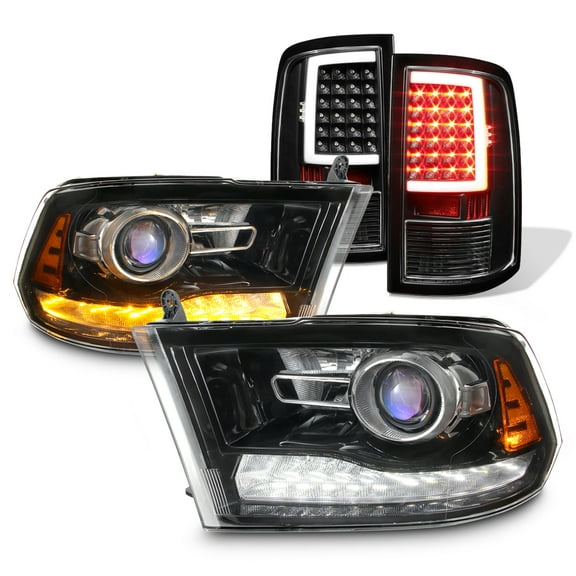 AKKON - Fit 09-18 Dodge Ram DRL Projector Switchback Housing Headlight With LED Black Lens Taillights