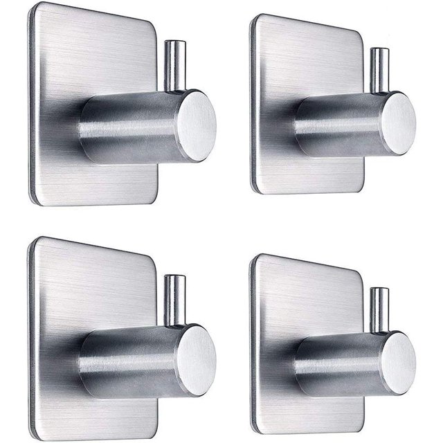 Zhuge Gancho adhesivo de acero inoxidable 304 sin agujeros de 4 piezas, gancho de acero inoxidable, gancho de baño, gancho para toallas (plata)