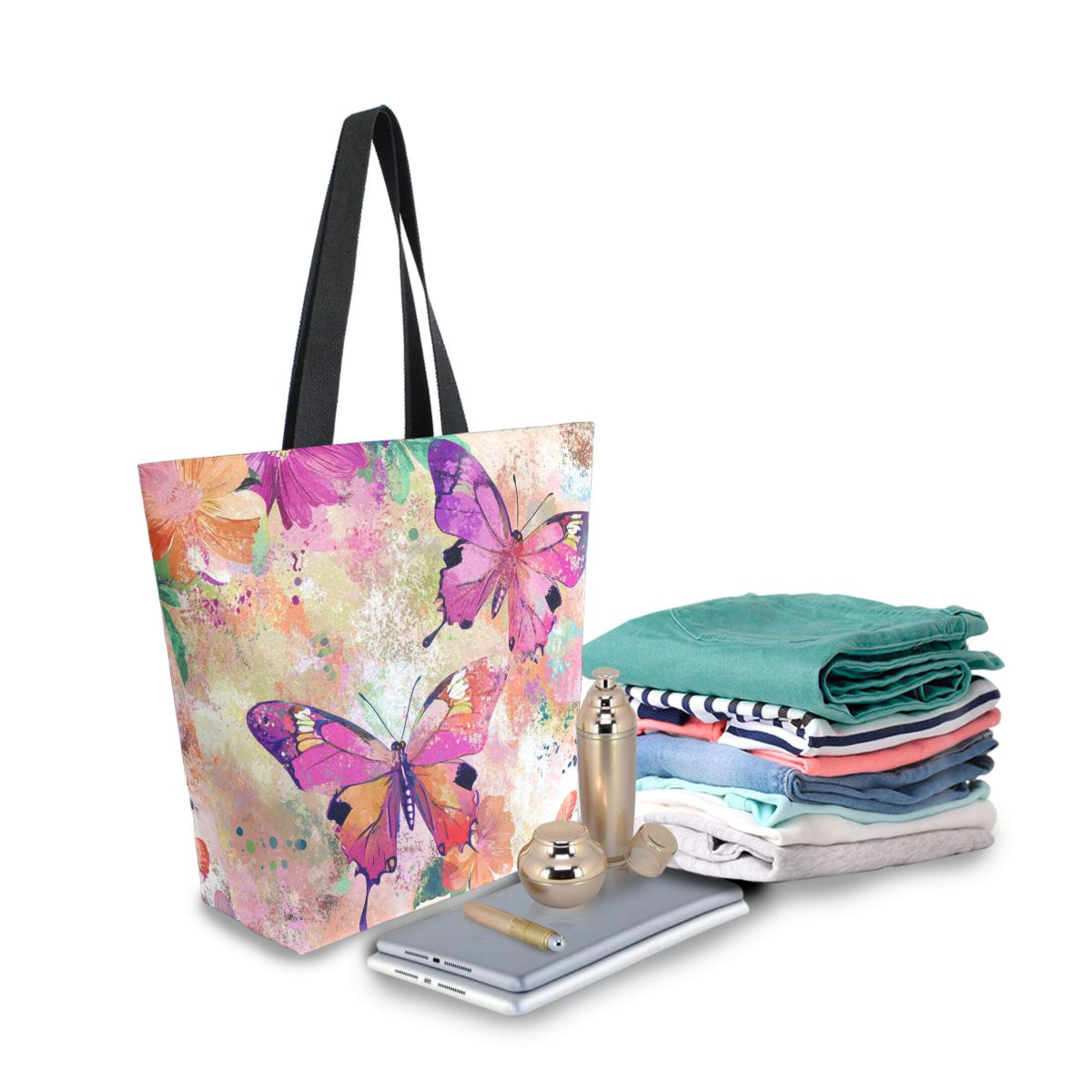 DIXRUYEE Tote Bag Women Weekender Travel Bag Shoulder Handbag Butterfly Ballet in A Floral Dream Printed