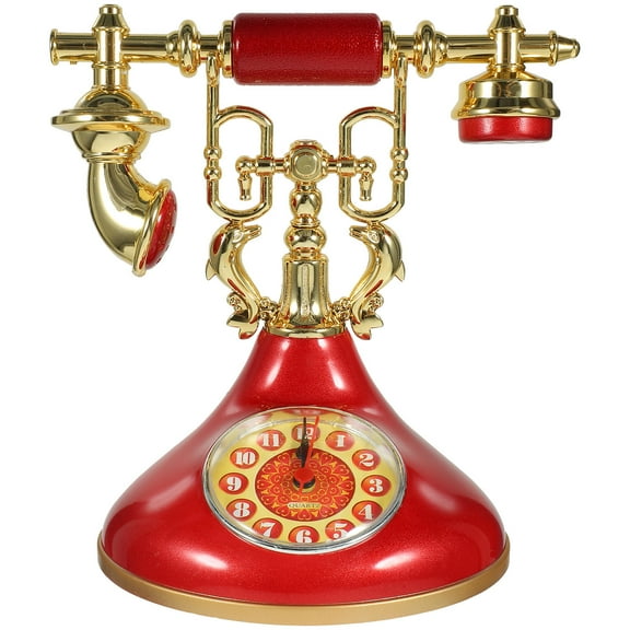 NICEXMAS Classical Red Telephone Alarm Clock Decorative Clock for Living Room