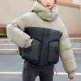 thumbnail image 2 of Fashion Plus Size Hooded Coats for Womens Winter Warm Solid Color Blocked Short Style Loose And Thick Hooded Pocket Zipper Jacket Long Sleeved Jacket, 2 of 5