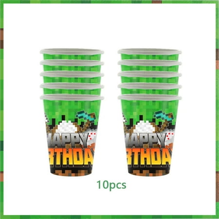 

LBNGJZ Crafting Miner Pixel video game-themed party supplies for a memorable celebration! Disposable tableware backdrop banners cups plates and toys make for a fun and immersive part