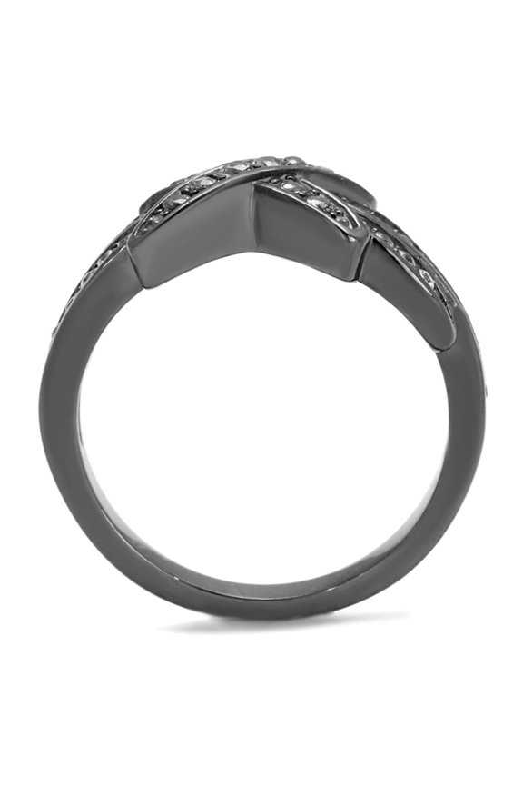 TK2689 - IP Light Black (IP Gun) Stainless Steel Ring with AAA Grade CZ in Clear