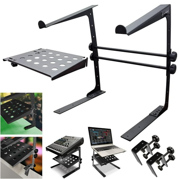 AxcessAbles - Soporte de DJ ajustable de dos niveles con abrazaderas | para controladores de DJ, mez