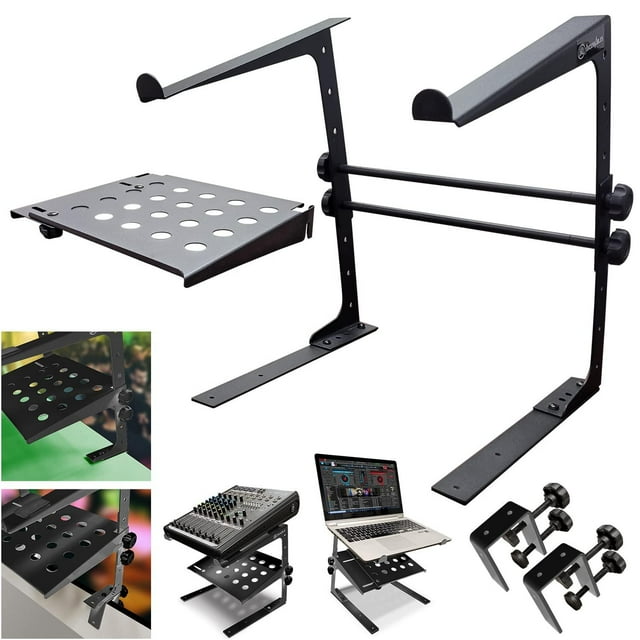 AxcessAbles - Soporte de DJ ajustable de dos niveles con abrazaderas | para controladores de DJ, mez